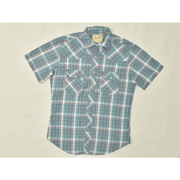Wrangler Western Men's Plaid Short Sleeve Pearl Snap Shirt Regular Size M - Picture 1 of 8